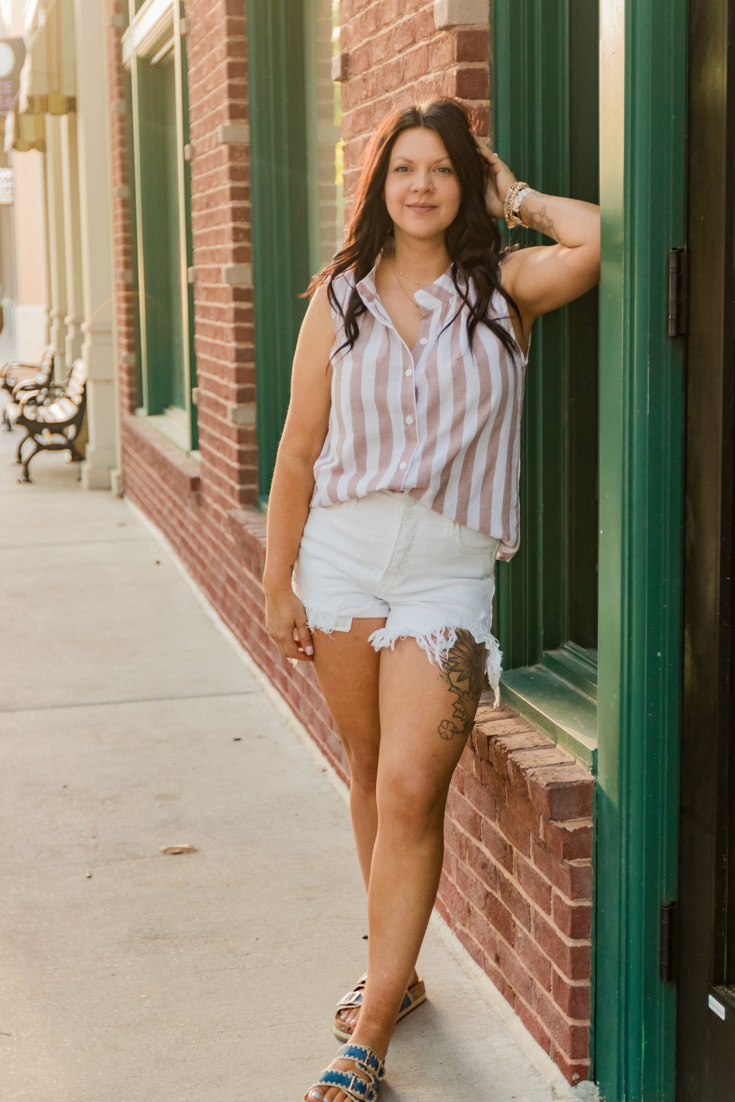 Linen Stripe Button Down blouse