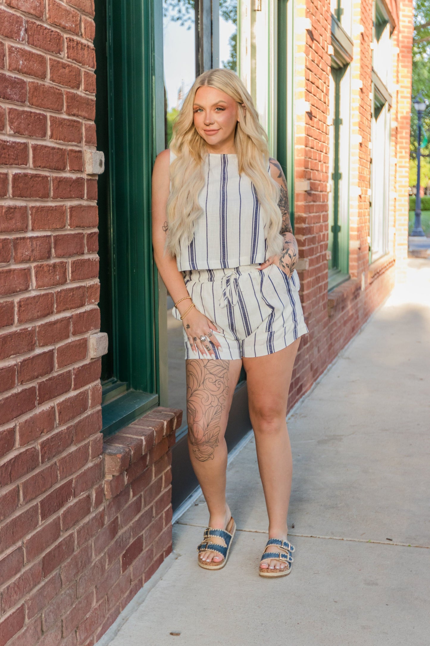 Salt + Linen High Waisted Stripe Shorts