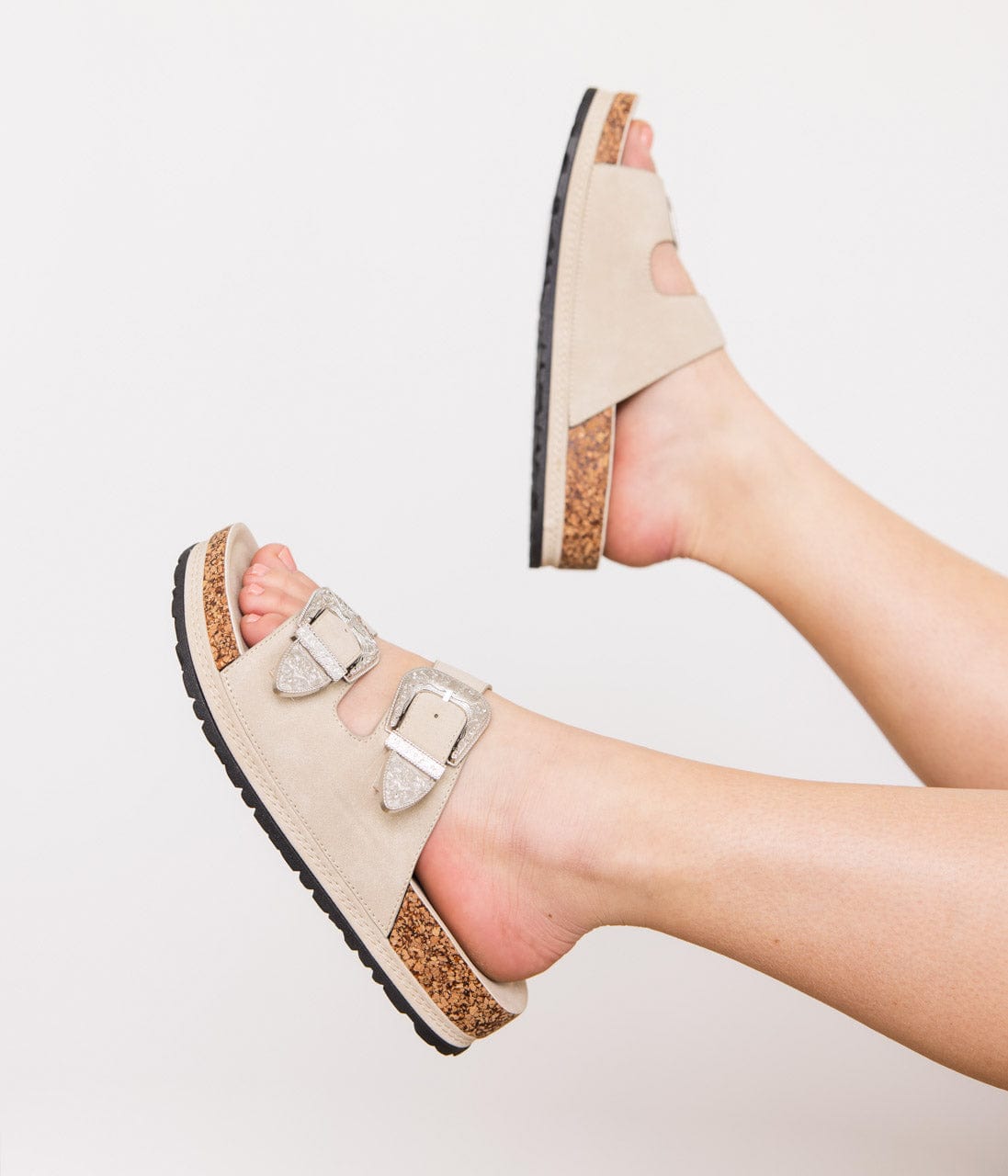 Mickie Western Slides in Cream - Ave