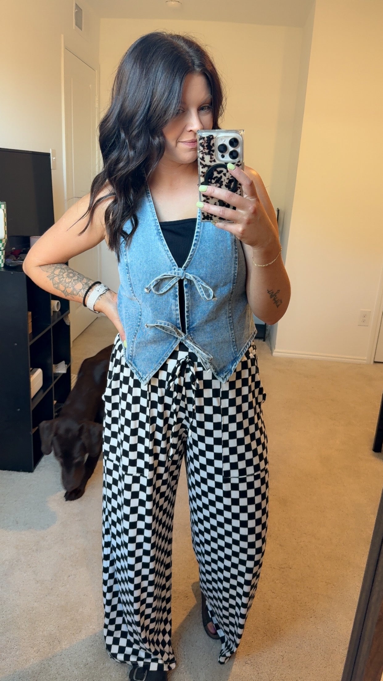 Checkered Wide Leg Pant