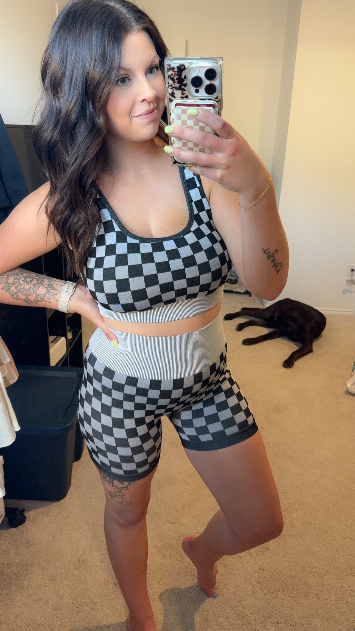 Checkered Bra and Biker Short Set