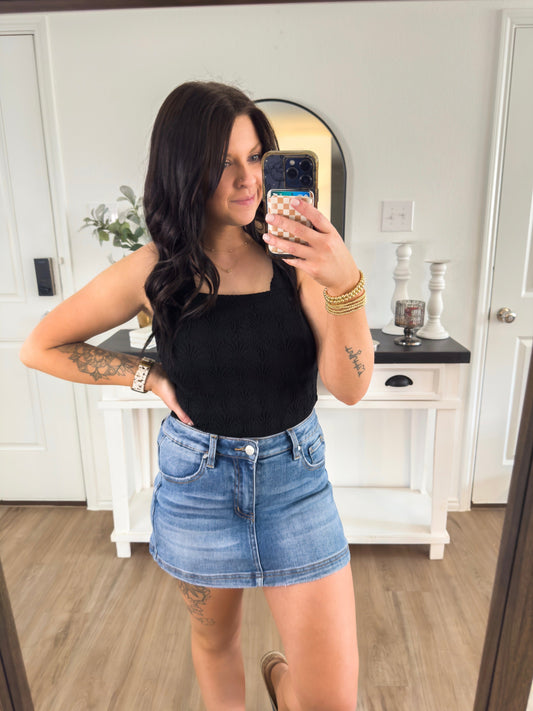 Floral Jacquard Square Neck Tank Top