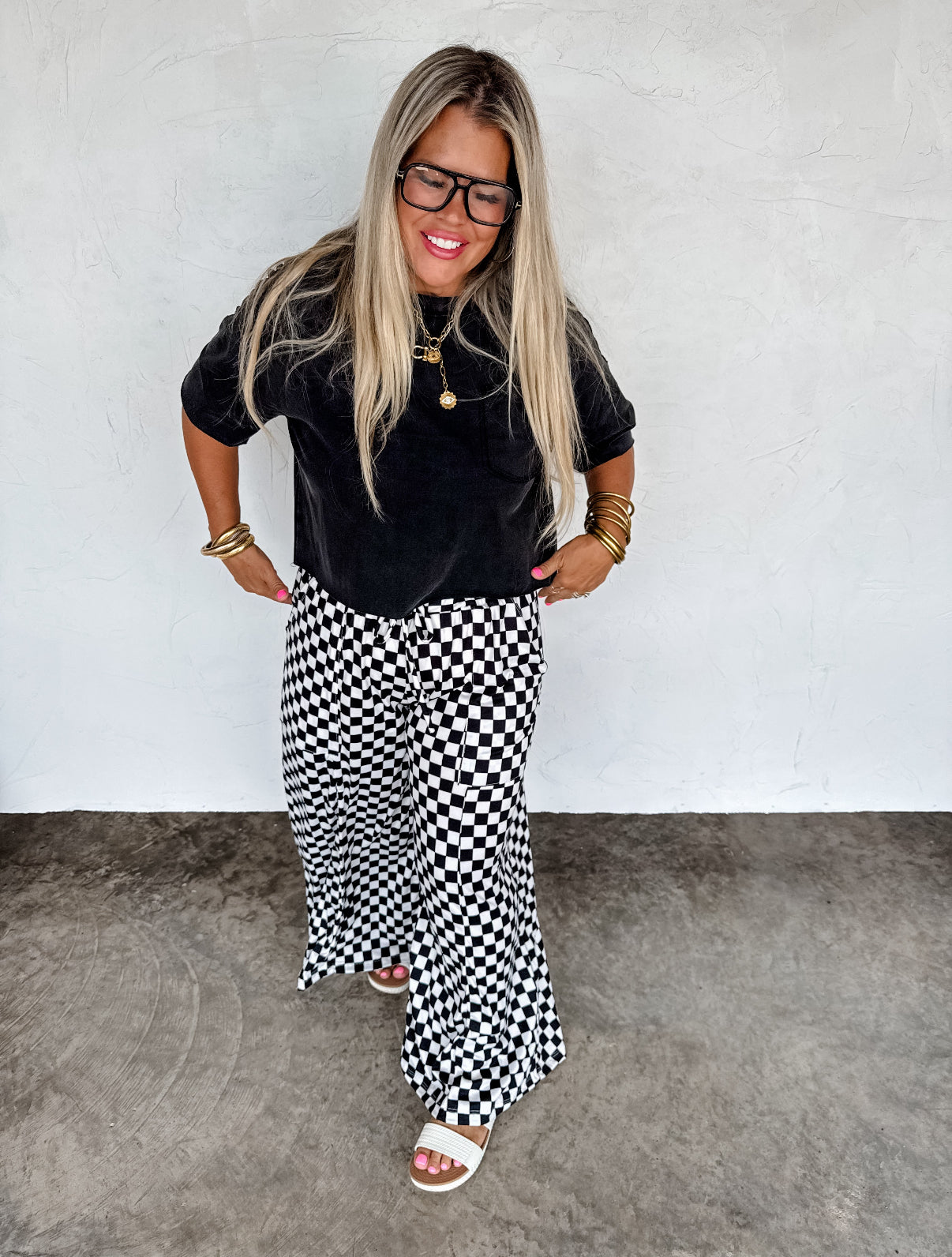 Checkered Wide Leg Pant