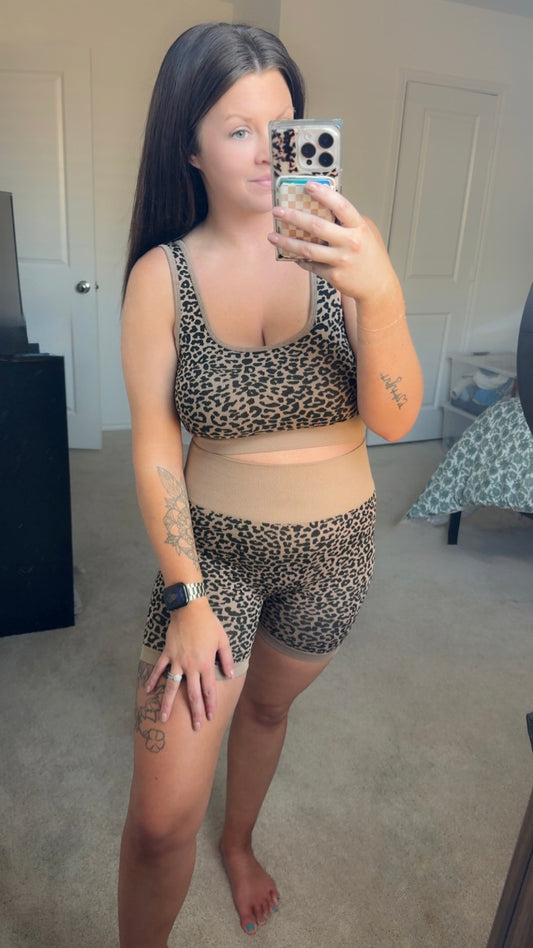 Cheetah Bra & Biker Short Set
