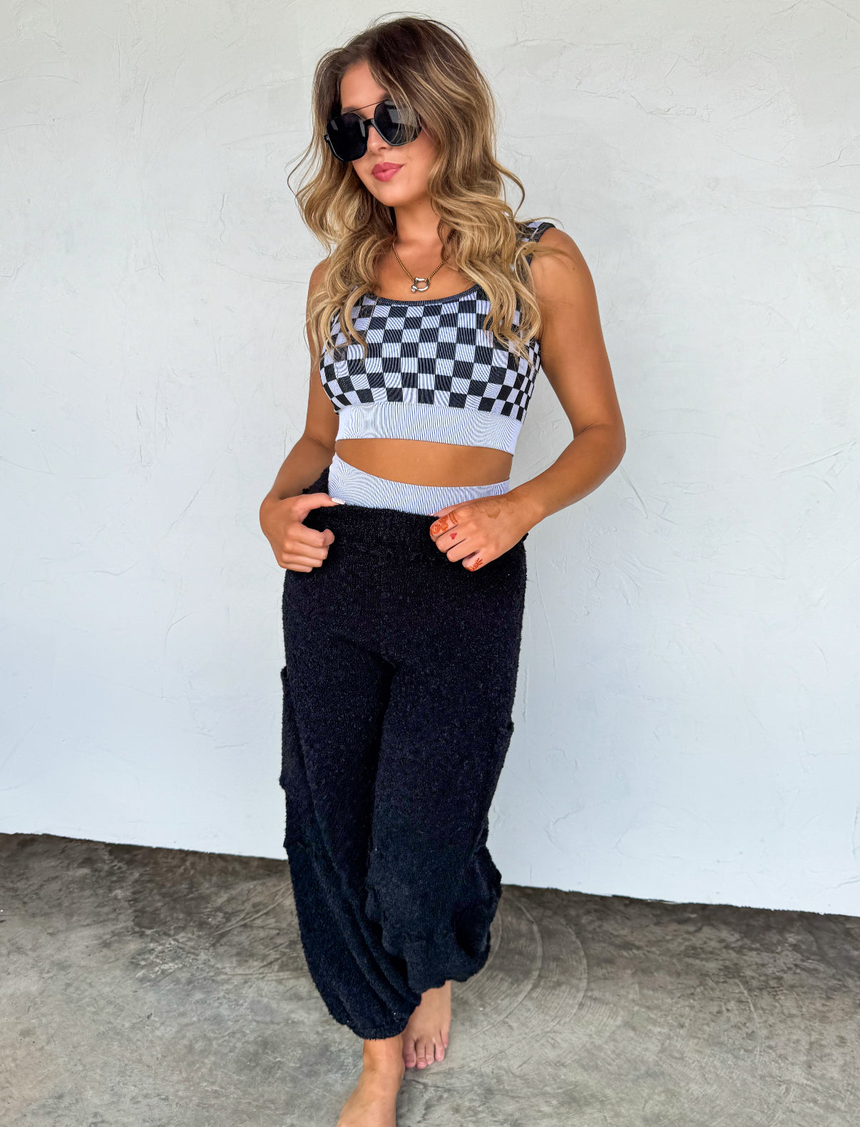 Checkered Bra and Biker Short Set