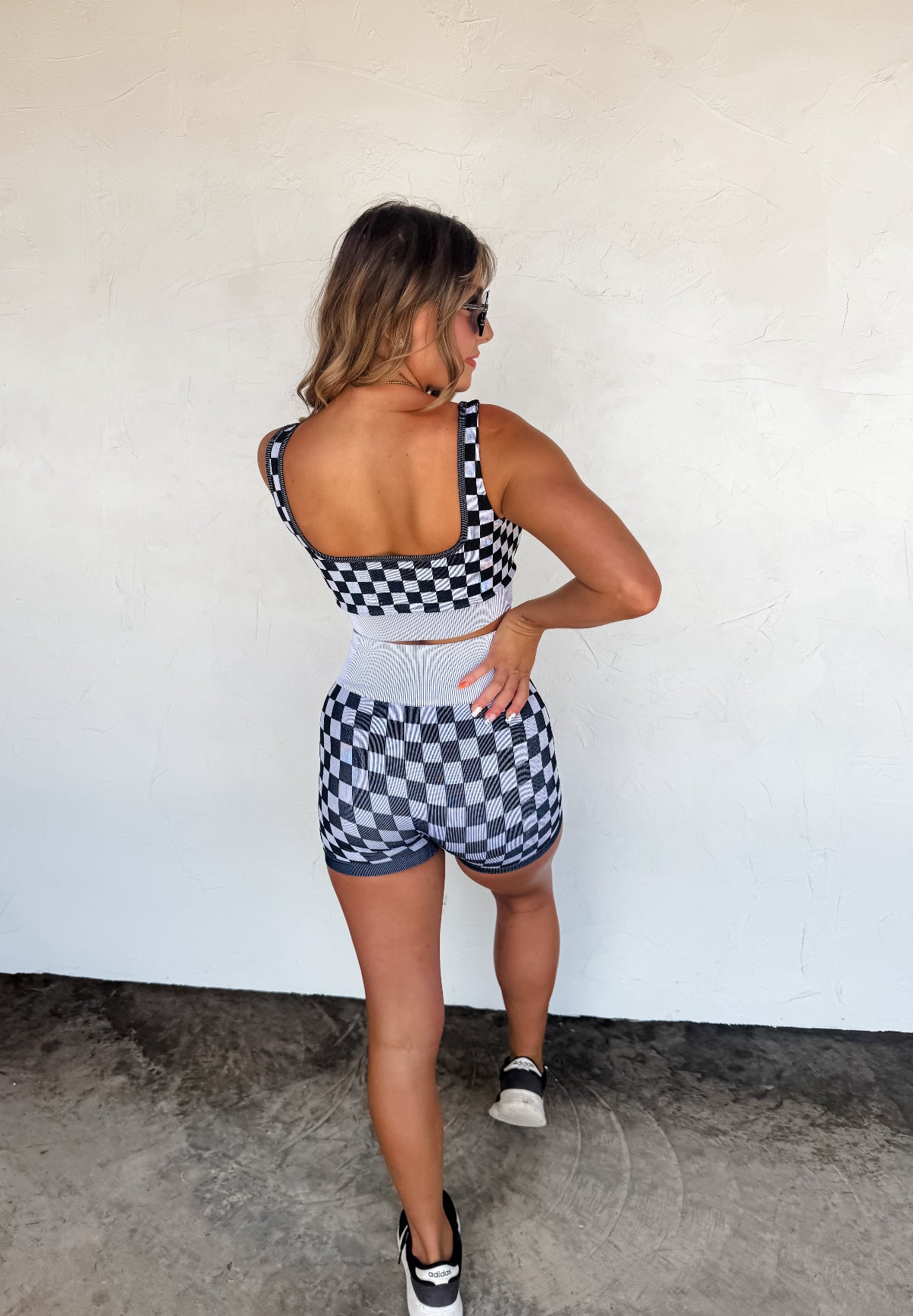 Checkered Bra and Biker Short Set