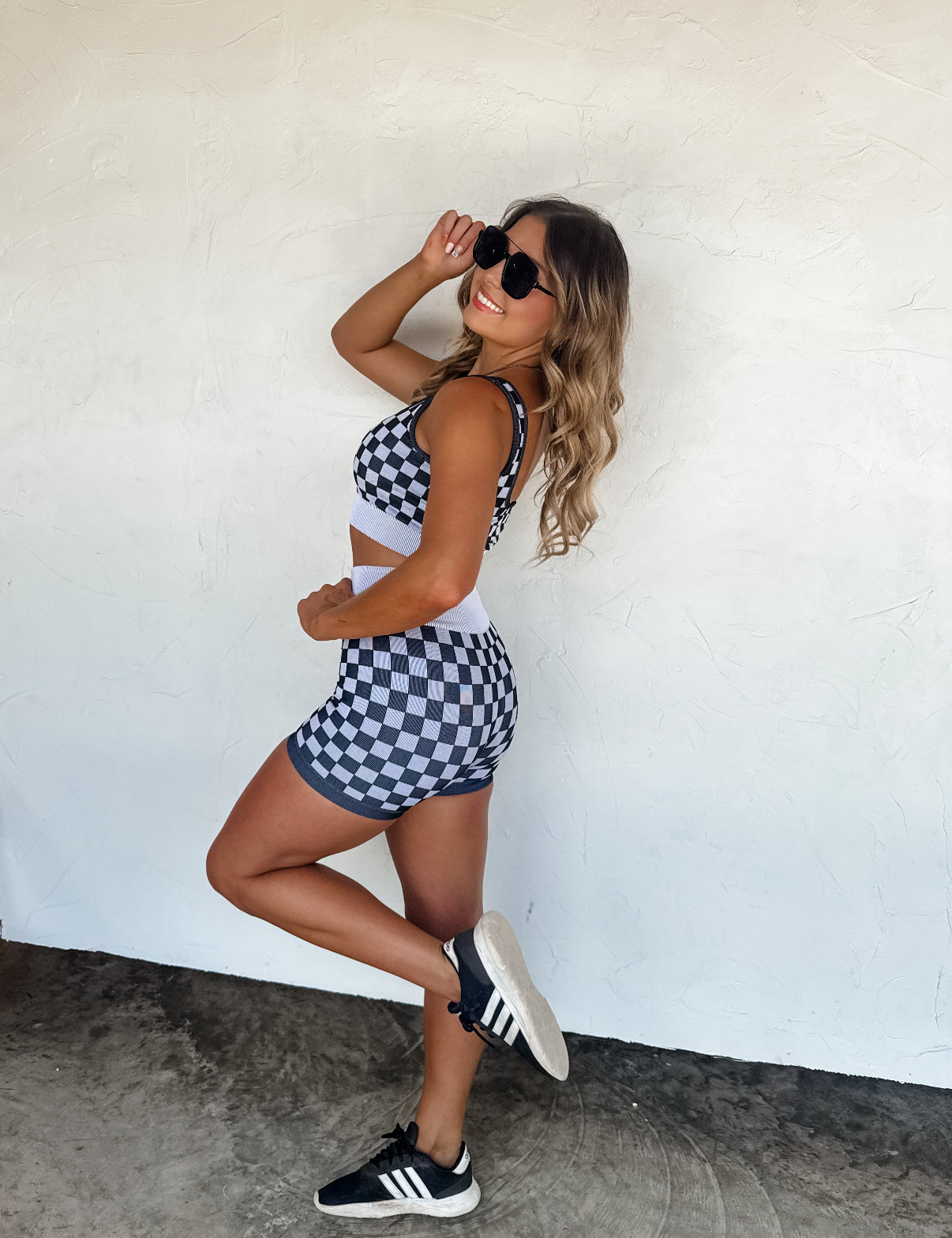 Checkered Bra and Biker Short Set