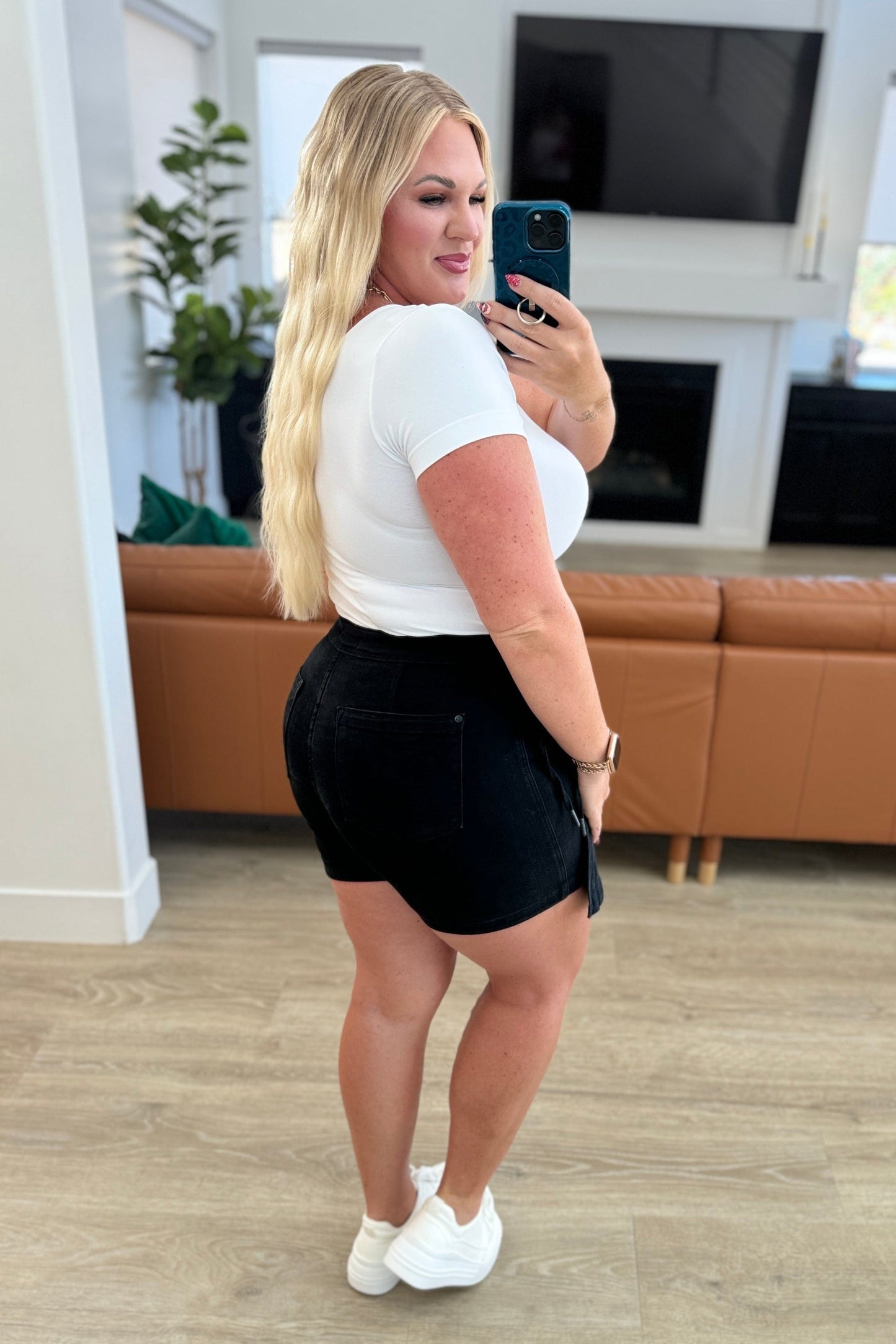 Bentli High Rise Side Tie Denim Judy Blue Skort in Black - Ave