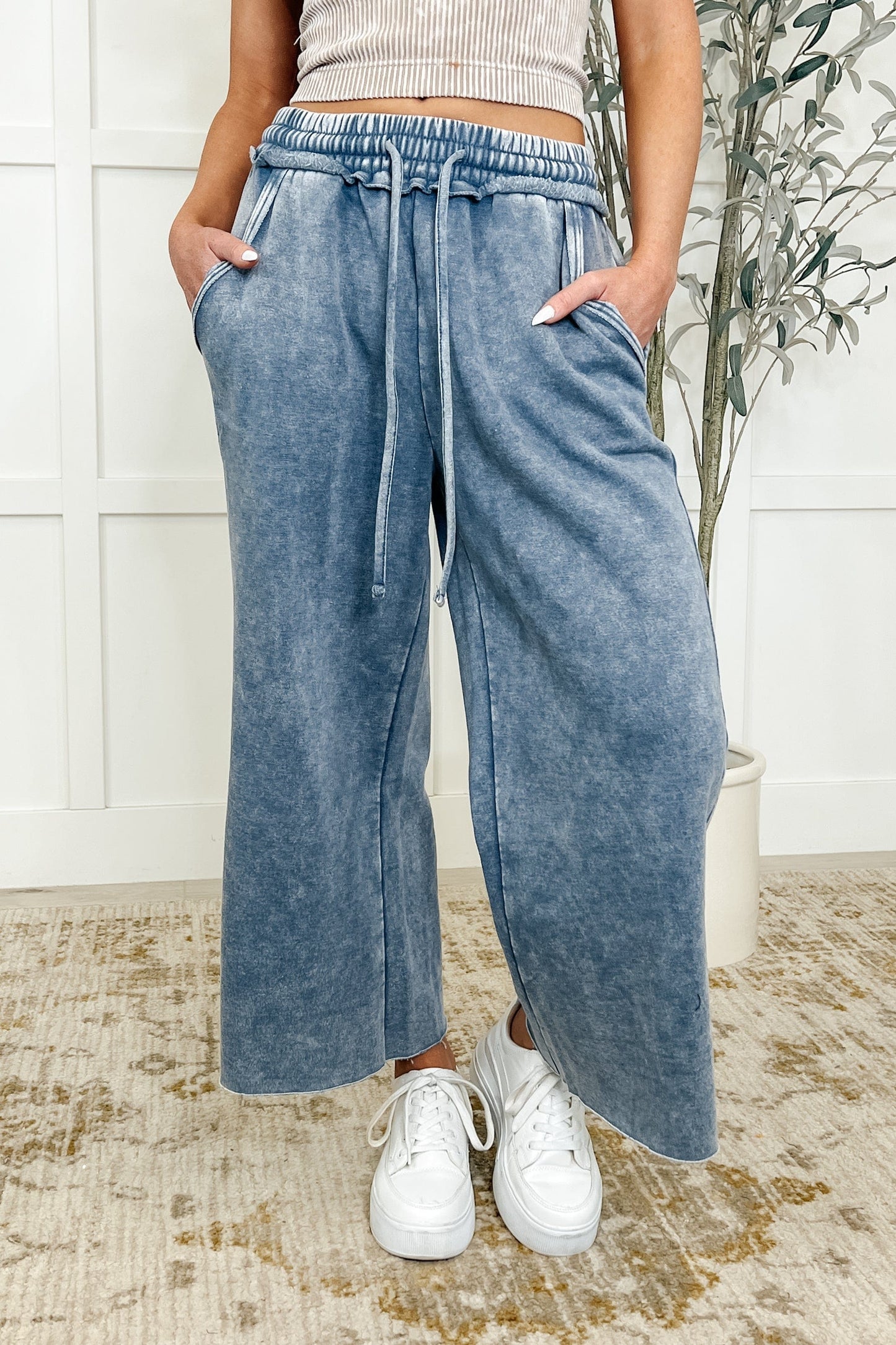In or Out Wide Leg Cropped Pants Blue Grey - Ave