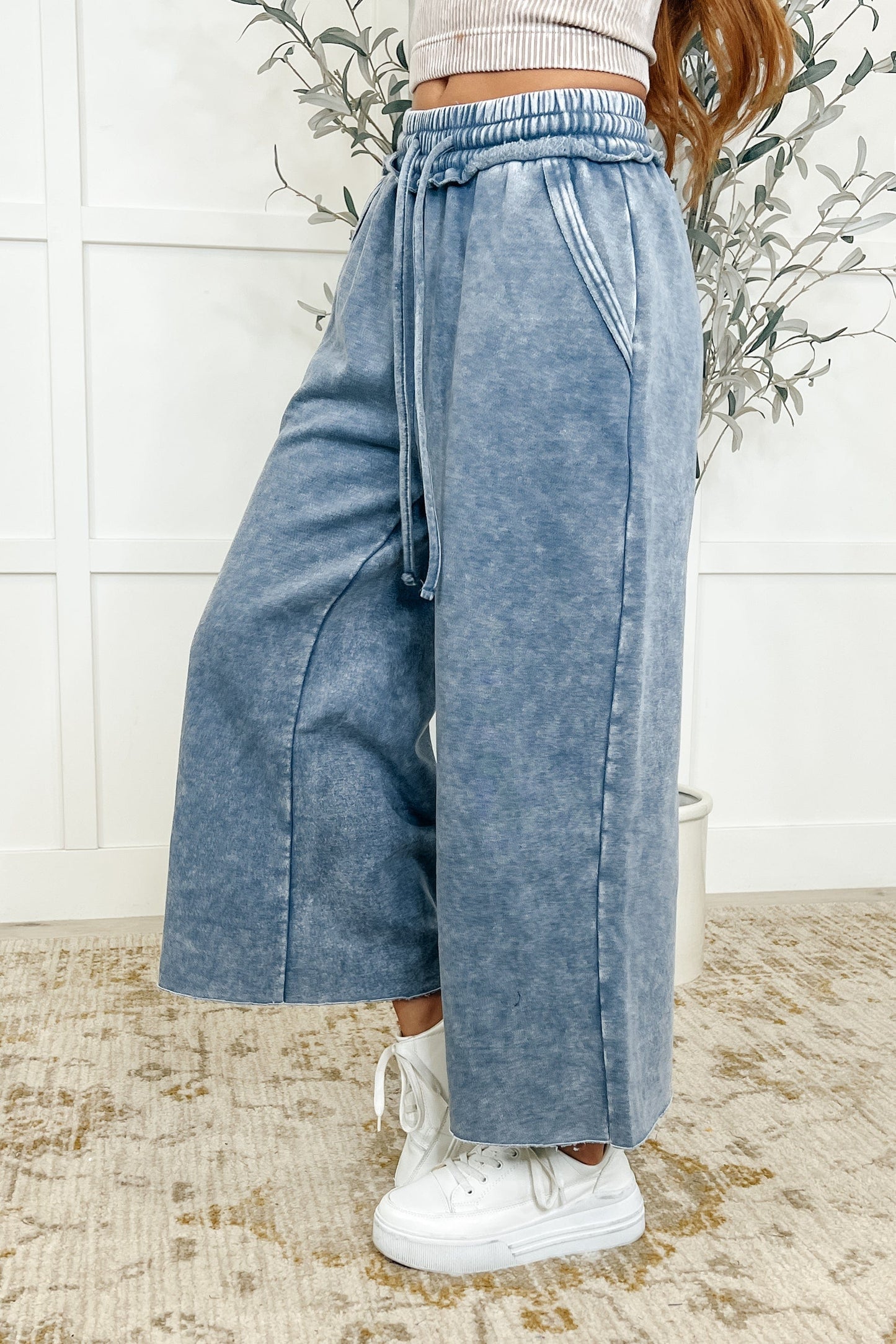 In or Out Wide Leg Cropped Pants Blue Grey - Ave