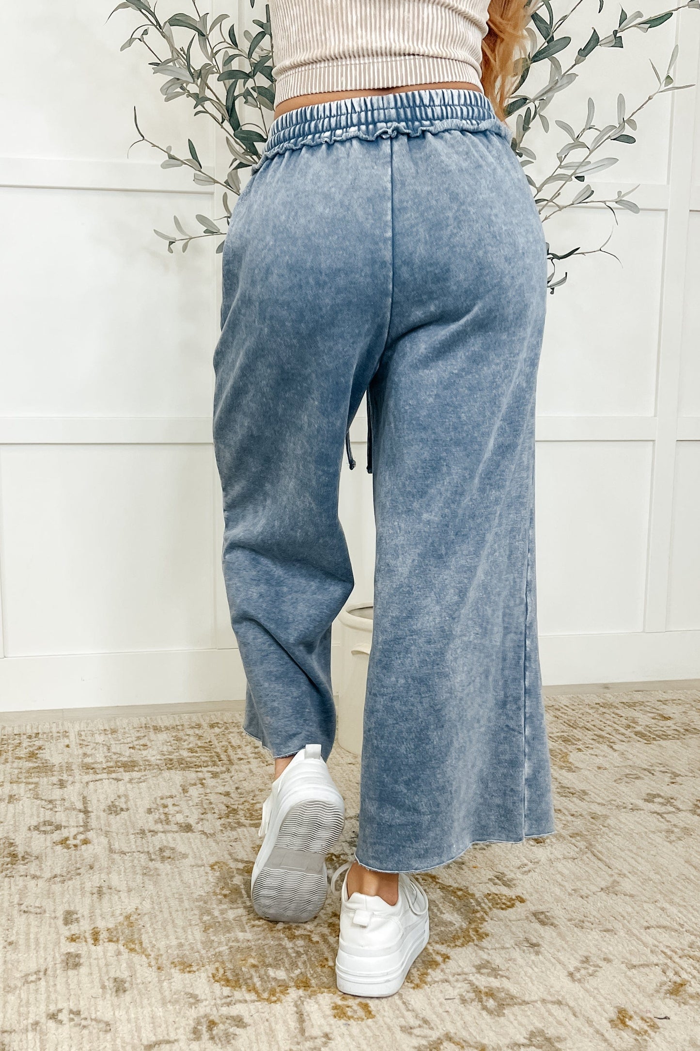 In or Out Wide Leg Cropped Pants Blue Grey - Ave