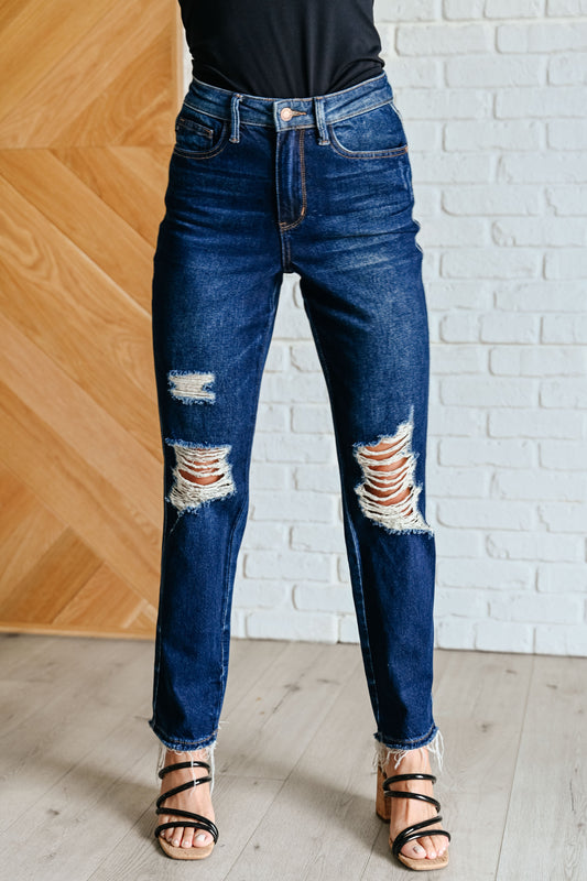 Montana High Rise Rigid Magic Distressed Straight Jeans - Ave