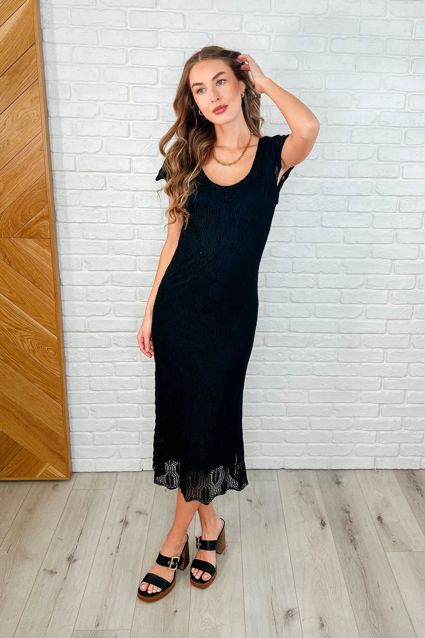 On the Town Lace Scoop Neck Dress in Black - Ave