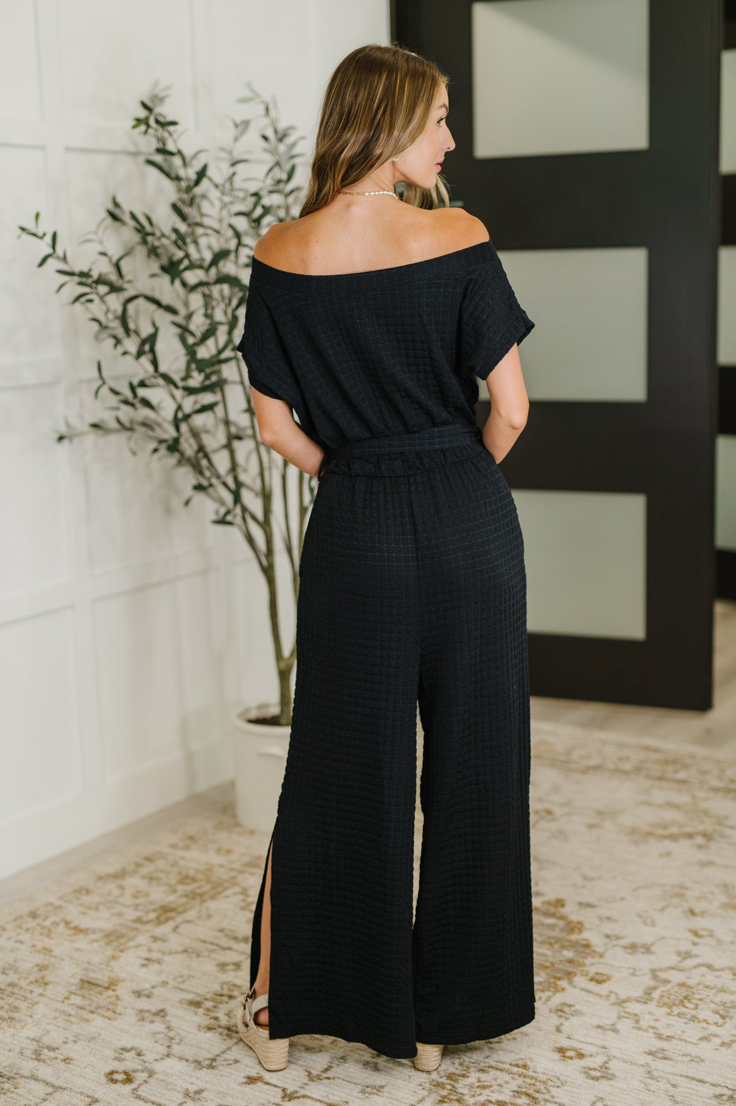 Textured Knit Jumpsuit in Black