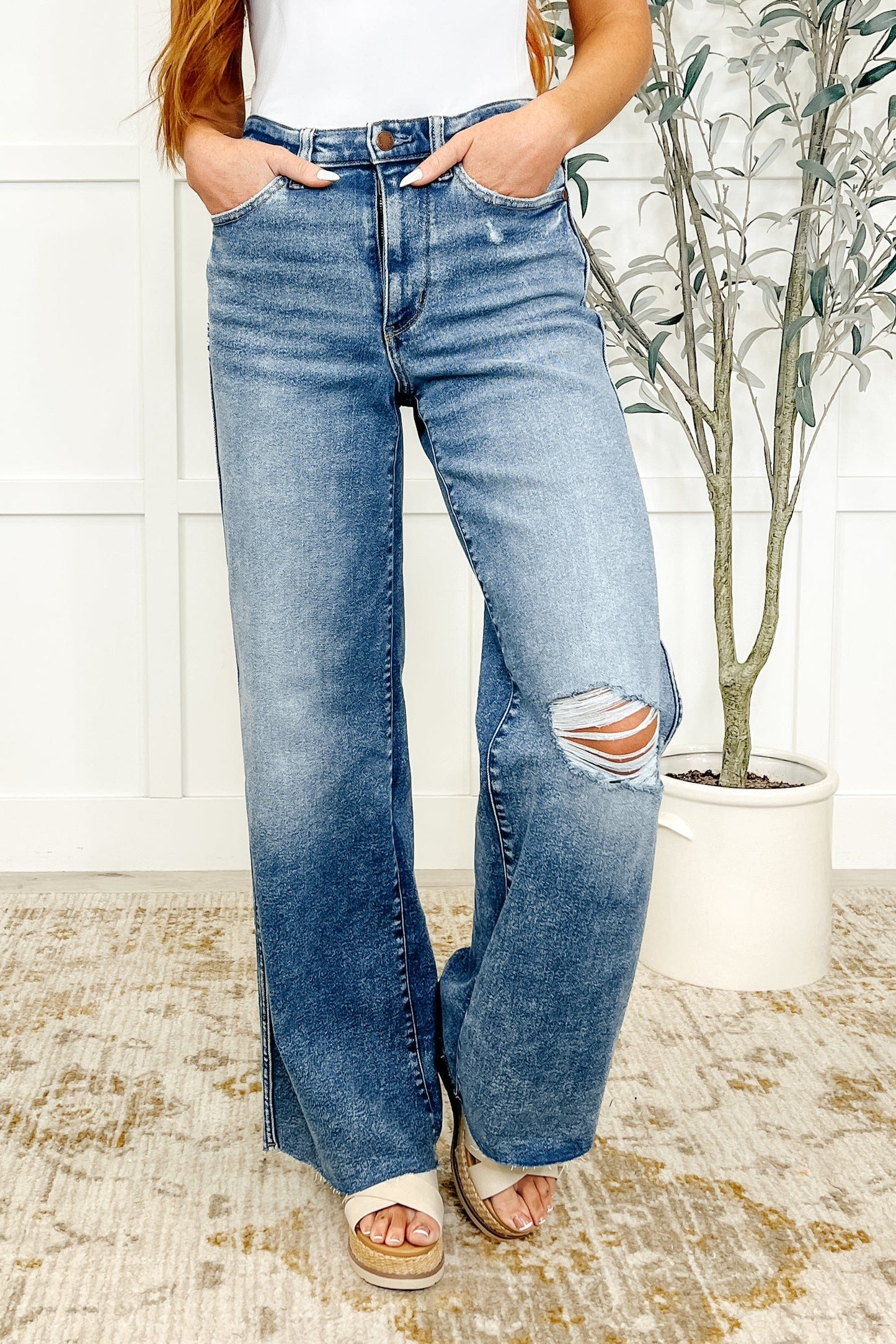 Tucker High Rise Vintage Wash Wide Leg Jeans - Ave