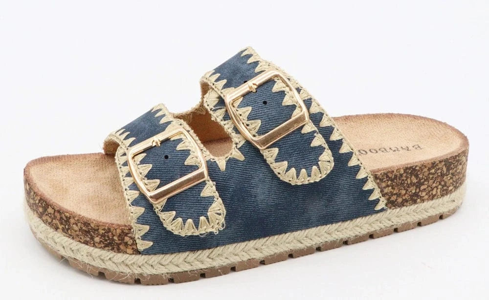 Espadrille Embroidered Trim Buckle Sandals